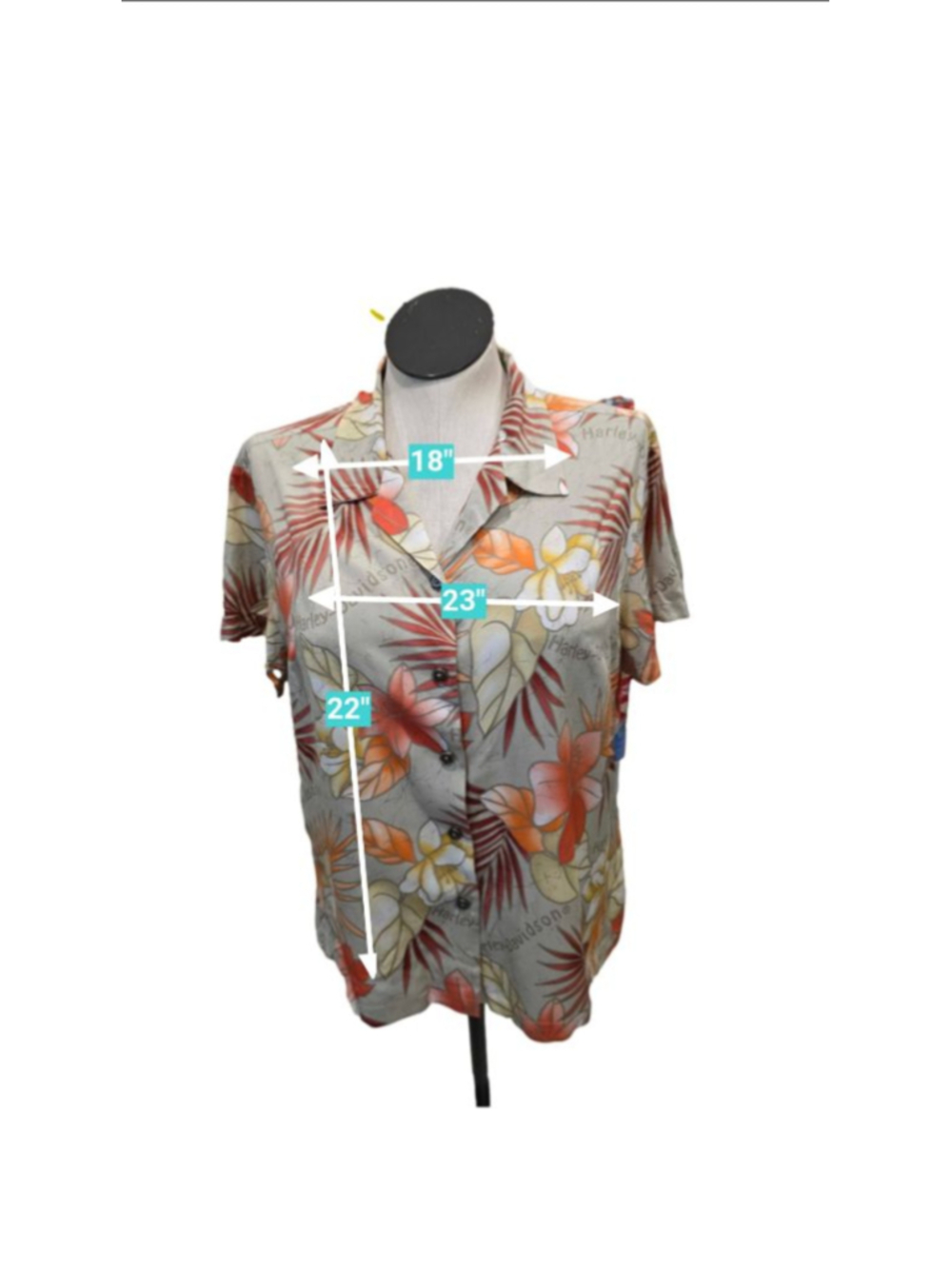 Women's Harley-Davidson Hawaiian Shirt Orange/Tan Floral Print Size XL - Picture 4 of 5